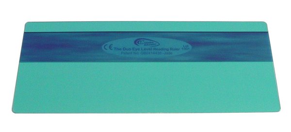 Crossbow Education coloured Duo Eye level Reading Rulers. Pack of 10 Jade Green. A coloured overlay filter and text highlighter about the size of an eight-inch ruler. It is discreet and professional-looking and can be kept in a book as a bookmark for easy