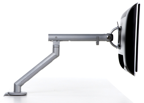 CBS Flo Monitor Arm white trim with white split clamp for desk edges of 18-65mm thickness