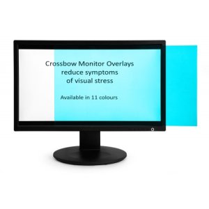 Crossbow Education Monitor Overlay Aqua- 24″ Widescreen (299 x 529 mm). These overlays give a low cost screen tint that can give the user a nonadjustable approximate correction to aid their vision. Often users will require similar overlays for reading pap