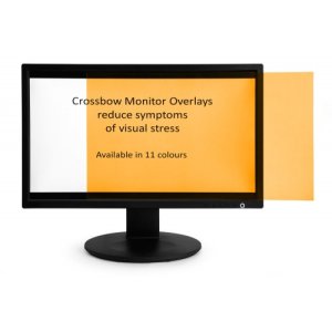 Crossbow Education Monitor Overlay Orange - 24″ Widescreen (299 x 529 mm). These overlays give a low cost screen tint that can give the user a nonadjustable approximate correction to aid their vision. Often users will require similar overlays for reading