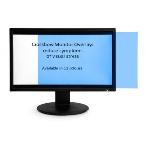 Crossbow Education Monitor Overlay Sky blue - 24″ Widescreen (299 x 529 mm). These overlays give a low cost screen tint that can give the user a nonadjustable approximate correction to aid their vision. Often users will require similar overlays for readin