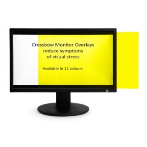 Crossbow Education Monitor Overlay Yellow - 24″ Widescreen (299 x 529 mm). These overlays give a low cost screen tint that can give the user a nonadjustable approximate correction to aid their vision. Often users will require similar overlays for reading