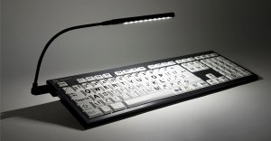 Visionaid VT Keys 2 Large print keyboard black letters on white keys USB. Includes flexible LED lighting strip to further enhance contrast