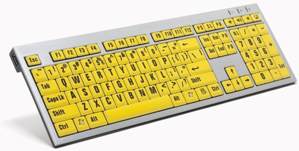 Visionaid VT Keys 2 Large print keyboard black letters on Yellow keys USB. Includes flexible LED lighting strip to further enhance contrast