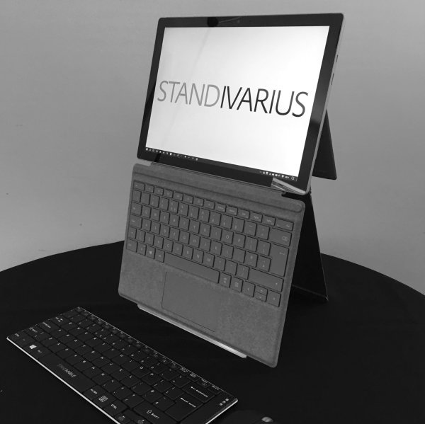 Standivarius lightweight height adjustable tablet stand specifically designed for the Microsoft Surface. Supplied by Hypertec.