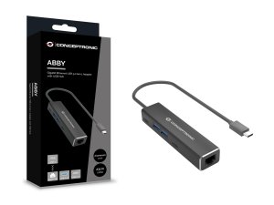 Conceptronic ABBY13B Gigabit Ethernet USB 3.2 Gen 1 Adapter with USB Hub, GbE, USB-A x 2, USB-C x 2