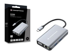 Conceptronic DONN21G laptop dock/port replicator Wired USB 3.2 Gen 1 (3.1 Gen 1) Type-C Grey