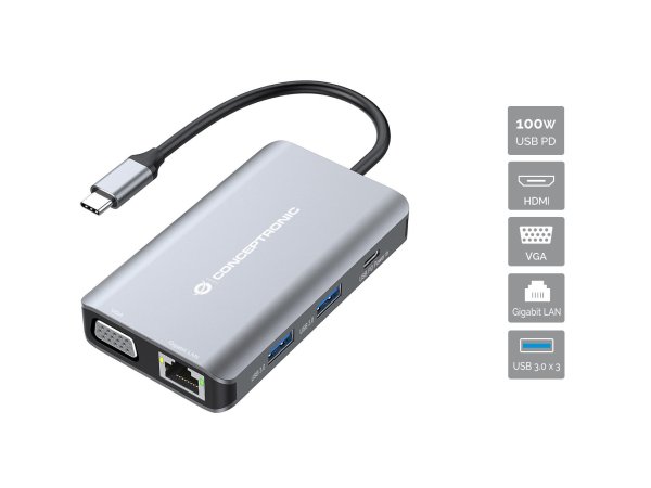 Conceptronic DONN21G laptop dock/port replicator Wired USB 3.2 Gen 1 (3.1 Gen 1) Type-C Grey