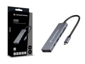 Conceptronic DONN23G 6-in-1 USB 3.2 Gen 1 Docking Station, USB 3.0 x 2, 100W USB PD, 4K 60Hz HDMI, SD, TF/MicroSD