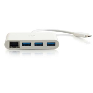 USB-C to Ethernet Adapter with 3-Port USB Hub - White