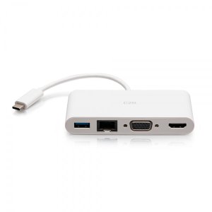 C2G USB-C® to HDMI®, VGA, USB-A, and RJ45 Multiport Adapter - 4K 30Hz - White