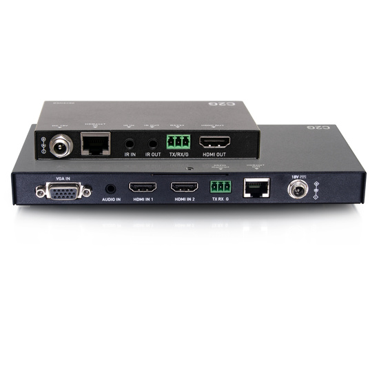 C2G Dual 4K HDMI® HDBaseT + VGA, 3.5mm, and RS232 over Cat Switching Extender Box Transmitter to Ultra-Slim Box Receiver - 4K 60Hz