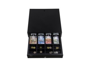 Equip Cash Register Drawer for Point of Sale (POS) System, 4 Bill/8 Coin Compartments, Removable Coin Slots, RJ11 connector