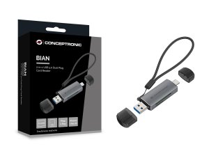 Conceptronic BIAN05G 2-in-1 USB 3.0 Dual Plug Card Reader, SD/MicroSD 3.0, UHS-I