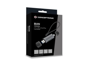 Conceptronic BIAN05G 2-in-1 USB 3.0 Dual Plug Card Reader, SD/MicroSD 3.0, UHS-I