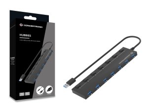 Conceptronic HUBBIES19BP 7-Port USB 3.0 HUB with Power Adapter, 90cm Cable, Individual Power Switch, USB 3.2 Gen 1