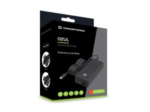 Conceptronic OZUL03BUK 100W GaN Desktop USB PD Charger, Built-in USB-C Cable, UK plug