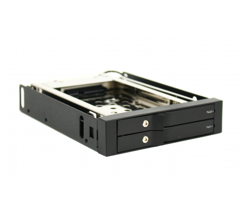 CRU DataPort RJ21S; Fits in a 3.5in PC bay; accepts two 2.5in SATA or SAS HDDs or SSDs; TrayFree drive access; SATA 6G host connection; Black