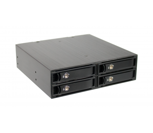 CRU DataPort RJ24S; Fits in 5.25in PC bay; up to 4 2.5in SATA or SAS drives in durable removable carriers; 4 SAS/SATA 6G host connections; dual fans; Black; carriers included