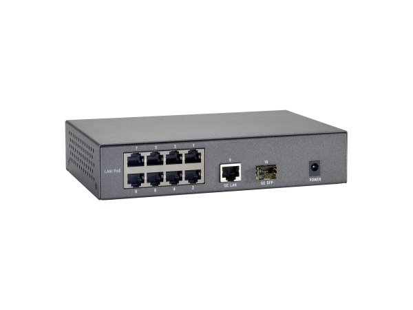 LevelOne 10-Port Fast Ethernet PoE Switch, 1 x Gigabit RJ45, 1 x Gigabit SFP, 8 PoE Outputs, 65W