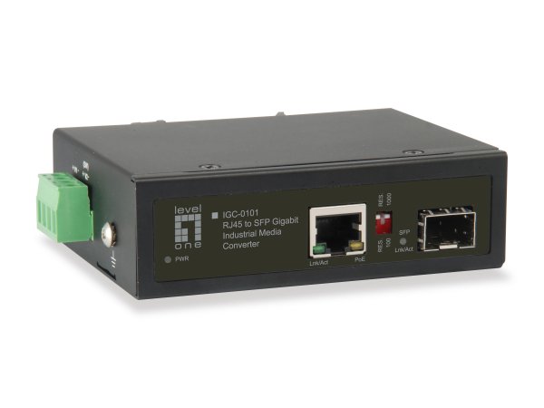 LevelOne RJ45 to SFP Gigabit Industrial Media Converter, 1 PoE Output