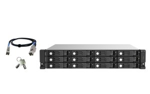 QNAP TL-R1220SEP-RP 120TB (Seagate Exos) 12-bay 2U rackmount SAS 12Gbps JBOD expansion enclosure with SAS expander; 2.5:/3.5 SAS 12Gbps & SAS/SATA 6Gbps drives; 4 x SFF-8644 Mini-SAS HD ports; redundant PSU HDD/SSD enclosure Black, Grey 2.5/3.5″