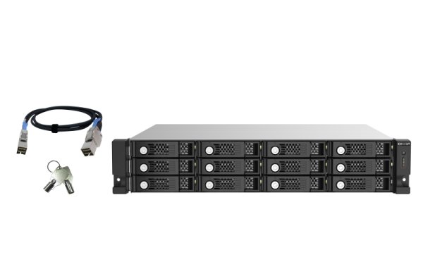 QNAP TL-R1220SEP-RP 120TB (Seagate Exos) 12-bay 2U rackmount SAS 12Gbps JBOD expansion enclosure with SAS expander; 2.5:/3.5 SAS 12Gbps & SAS/SATA 6Gbps drives; 4 x SFF-8644 Mini-SAS HD ports; redundant PSU HDD/SSD enclosure Black, Grey 2.5/3.5"