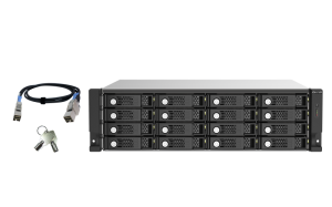 QNAP TL-R1620SEP-RP 160TB (Seagate Ironwolf Pro) 16-bay 3U rackmount SAS 12Gbps JBOD expansion enclosure with SAS expander; 2.5/3.5 SAS 12Gbps & SAS/SATA 6Gbps drives; 4 x SFF-8644 Mini-SAS HD ports; redundant PSU HDD/SSD enclosure Black, Grey 2.5/3.5″