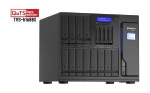 QNAP TVS-h1688X-W1250-32G 120TB (Seagate Ironwolf Pro) 16-Bay TurboNAS (12 x 3.5 HDD + 4 x 2.5 SSD); SATA 6G; Intel Xeon W-1250 6 cores 12 threads 3.3 GHz (boost up to 4.7 GHz); 32GB DDR4 ECC RAM (max. 128GB); 4 x 2.5GbE; 2 x 10GBASE-T 10GbE; 2 x M.2 22 N