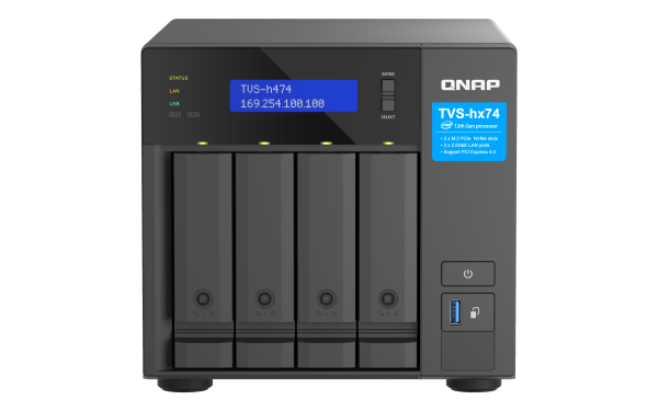 QNAP TVS-H474 NAS Tower Intel® Pentium® G7400 8 GB DDR4 16 TB QuTS hero Black