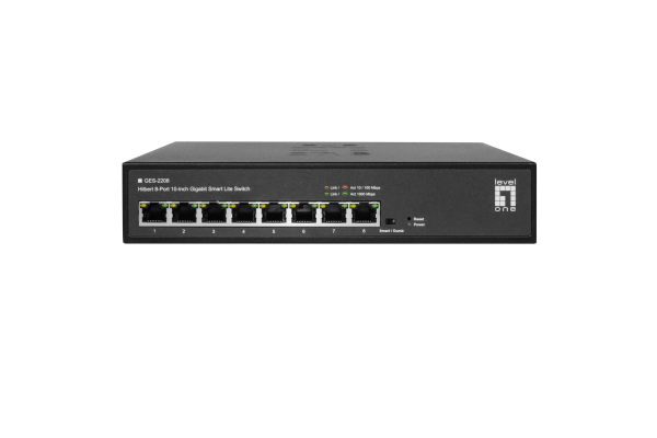 LevelOne Hilbert 10” 8-Port Gigabit Smart Lite Switch, 8 x Gigabit RJ45 (10/100/1000)