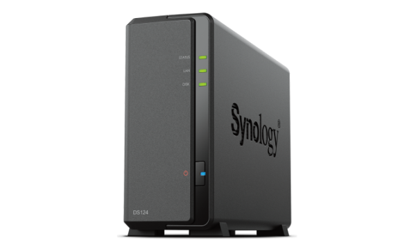 Synology DS124 16TB (Synology HAT33) 1 bay NAS; Realtek RTD1619B 1.7GHz quad-core processor; 1 GB non-ECC DDR4; 1 x 1GbE RJ-45 LAN ports and 2 x USB 3.2 Gen 1 ports