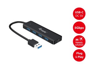 Equip 4-Port USB 3.2 Gen 1 Hub with USB-C Adapter