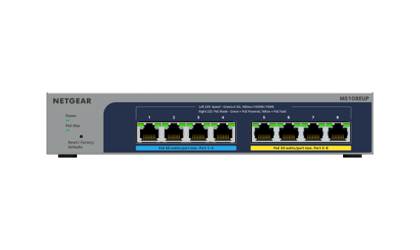 NETGEAR 8-port Ultra60 PoE++ Multi-Gigabit (2.5G) Ethernet Plus Switch Managed L2/L3 2.5G Ethernet (100/1000/2500) Power over Ethernet (PoE) Grey