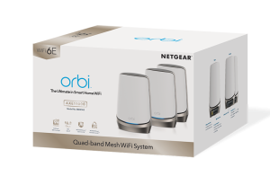 NETGEAR Orbi Quad-band RBKE963 AXE11000 WiFi 6E Mesh System Quad-band (2.4 GHz / 5 GHz-1 / 5 GHz-2 / 6 GHz) Wi-Fi 6 (802.11ax) Grey, White 16 Internal