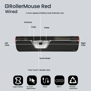 Contour Design RollerMouse Red, Wired - ergonomic mouse- Cabled- USB-C