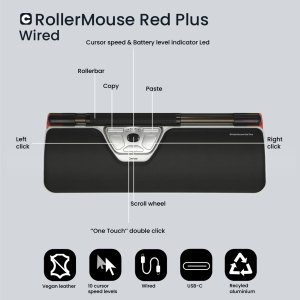 Contour Design RollerMouse Red Plus, Wired - ergonomic mouse- wired- USB-C