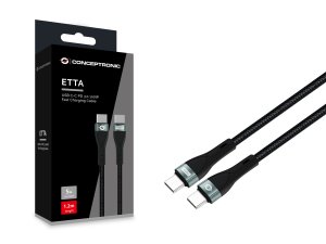 Conceptronic ETTA01B12 USB C-C PD 3.0 100W Fast Charging Cable 1.2M, 20V 5A, 480Mbps, E-Mark