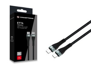 Conceptronic ETTA01B20 USB C-C PD 3.0 100W Fast Charging Cable 2M, 20V 5A, 480Mbps, E-Mark