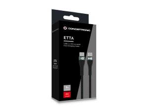 Conceptronic ETTA01B20 USB C-C PD 3.0 100W Fast Charging Cable 2M, 20V 5A, 480Mbps, E-Mark