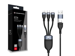 Conceptronic ETTA06B15 USB 3-in-1 PD 3.0 100W Fast Charging Cable 1.5M, 20V 5A, 480Mbps, E-Mark