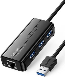 UGREEN USB 3.0 to 10/100/1000 gigabit Ethernet Adapter with 3 port USB 3.0 Hub. Windows Mac and Linux