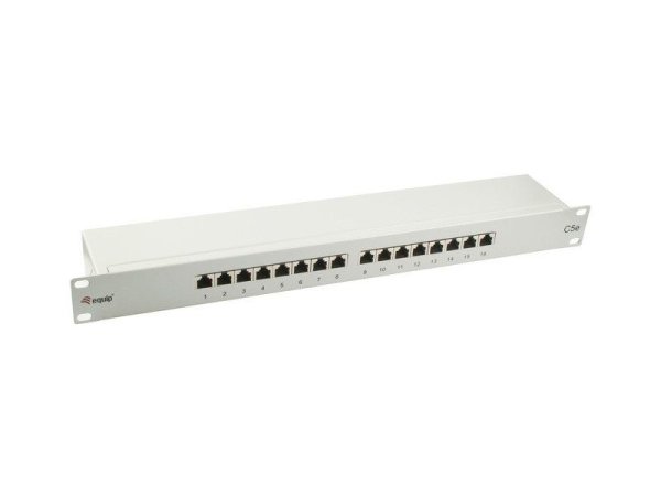 Equip 327316 Premium 16-Port Cat.5e Shielded Patch Panel, Light Grey