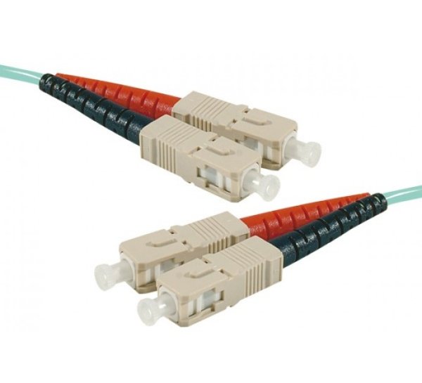 SC-UPC/SC-UPC duplex multimode OM4 50/125 Fiber patch cable aqua blue, 20 m