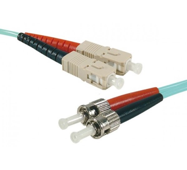 SC-UPC/ST-UPC duplex multimode OM4 50/125 Fiber patch cable aqua blue, 1 m