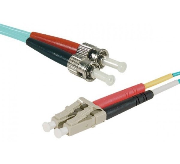 LC-UPC/ST-UPC duplex multimode OM4 50/125 Fiber patch cable aqua blue, 1 m