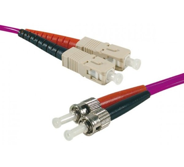 SC-UPC/ST-UPC duplex multimode OM3 50/125 Fiber patch cable purple, 10 m