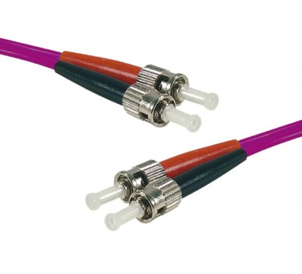 ST-UPC/ST-UPC duplex multimode OM3 50/125 Fiber patch cable purple, 10 m