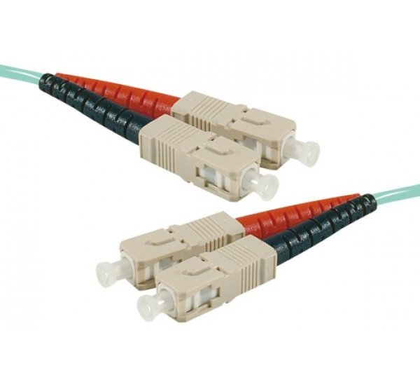 SC-UPC/SC-UPC duplex multimode OM3 50/125 Fiber patch cable aqua blue, 0.5 m