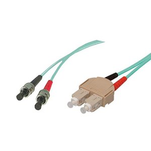 15 m OM3 50/125 SC/ST Fiber Duplex Patch Cord - Aqua